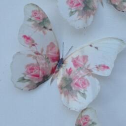 Shabby Chic 3D Butterfly Wall Decals Pink Rose Accent - Set Of 4 - thumbnail 3