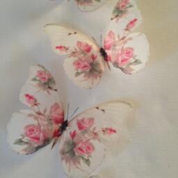 Shabby Chic 3D Butterfly Wall Decals Pink Rose Accent - Set Of 4 - thumbnail 2