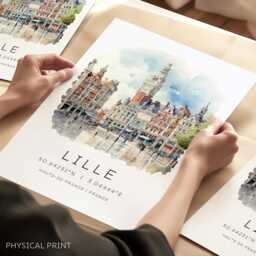 Lille France Travel Poster, European City Prints, Trave Gallery Wall Art, French Towns - thumbnail 1