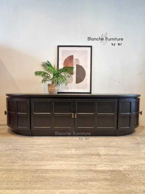 Long Curved Nathan Sideboard in Black With Antique Bronze Handles - image 1