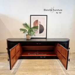 Long Curved Nathan Sideboard in Black With Antique Bronze Handles - thumbnail 3