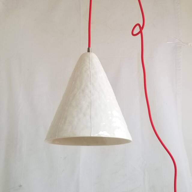 Ceramic Plug in Pendant Light. Hanging Cone, Overhead Chandelier - image 1