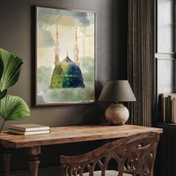 Set Of 2 Holy Mosques Abstract Watercolour Islamic Wall Art Prints Masjid Nabwi & Al Haram - thumbnail 3