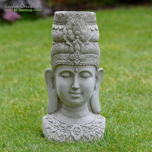 Hand-Finished Buddha Head Statue - Garden Candle Holder, Zen Decor - image 1