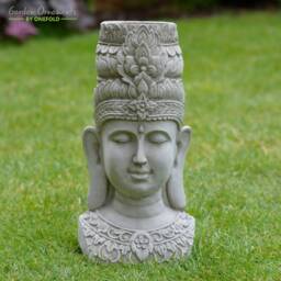 Hand-Finished Buddha Head Statue - Garden Candle Holder, Zen Decor - thumbnail 1