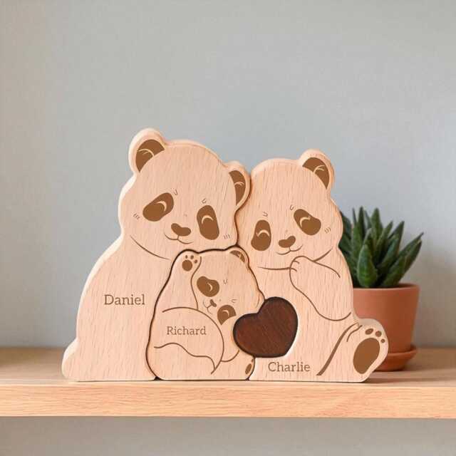 Panda Family Puzzle, Personalized Wooden Mothers Day Gift, Adoption Custom Decor, Keepsake, Gift - image 1