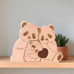 Panda Family Puzzle, Personalized Wooden Mothers Day Gift, Adoption Custom Decor, Keepsake, Gift - thumbnail 1