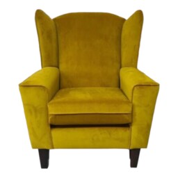 Gold Velvet Wingback Fireside Chair - Solid Wood Legs - thumbnail 2