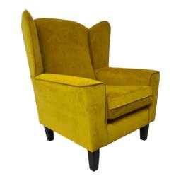 Gold Velvet Wingback Fireside Chair - Solid Wood Legs