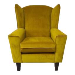 Gold Velvet Wingback Fireside Chair - Solid Wood Legs - thumbnail 3
