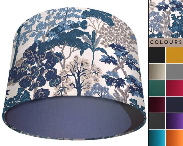 Botanical Blue Lampshade, UK Handmade Light Shade, Table Lamp Ceiling Oriental Style Modern Home