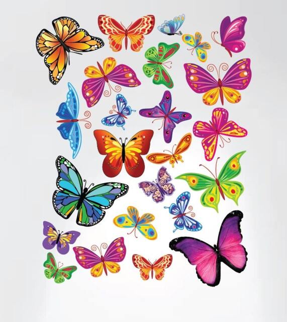 Easy Peel & Stick Instant Home Decor Wall Sticker - Colorful Butterflies Nursery Decals #3005 - image 1