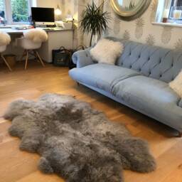 Taupe Quad Sheepskin Rug, Extra Large Genuine Fur Carpet - thumbnail 4