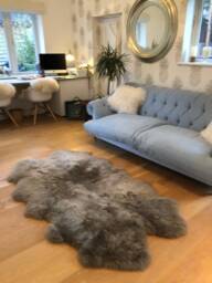 Taupe Quad Sheepskin Rug, Extra Large Genuine Fur Carpet - thumbnail 1