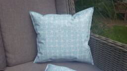 Outdoor Cushion/Oilcloth Blue & White Dots in Three Different Sizes - thumbnail 1