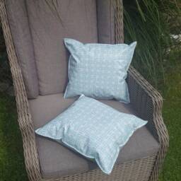 Outdoor Cushion/Oilcloth Blue & White Dots in Three Different Sizes - thumbnail 3