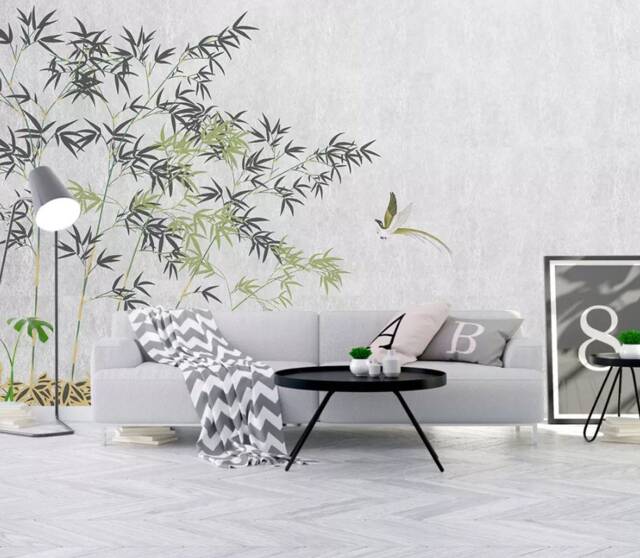 Bamboo Bird Wall Mural, Chinese Decor, Peel & Stick Wallpaper - image 1