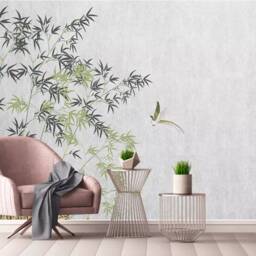 Bamboo Bird Wall Mural, Chinese Decor, Peel & Stick Wallpaper - thumbnail 2