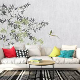 Bamboo Bird Wall Mural, Chinese Decor, Peel & Stick Wallpaper - thumbnail 3