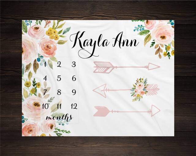 Arrows Milestone Blanket Month Growth Tracker Custom Personalized Baby Shower Gift Watercolor Floral Newborn Girl Tribal - image 1