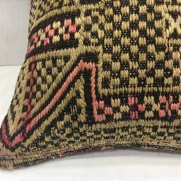 Vintage Turkish Kilim Pillow Cover, Handwoven Linen Cushion, 16x16 - thumbnail 3