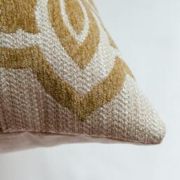 Chenille Medallion Pillow Cover, Gold & Ivory Geometric Pillow, Farmhouse Deco, Throw - thumbnail 2
