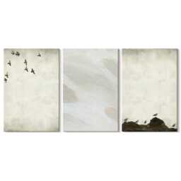 Canvas Art Set Of 3 - Birds, Rocks, & Brush Strokes Minimalist Decorations, Creamy Print On Canvas, Natural Textures Wall Decor - thumbnail 3