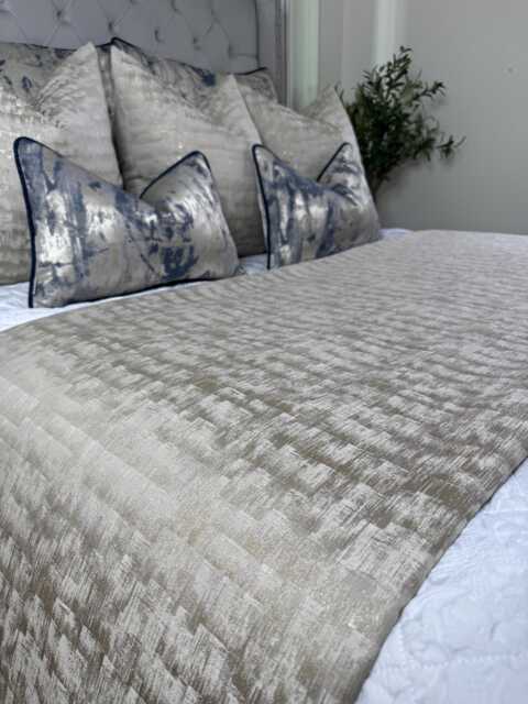 Taupe Gold Quilted Bed Runner Textured Luxury Scarf For Double - King/Neoma By Ashley Wilde - image 1