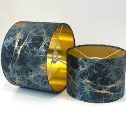New Luxury Velvet Teal Upholstery Golden Foil Marble Effect Lamp Shade & Pendant Light With Metallic Panels Lining - thumbnail 2