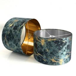 New Luxury Velvet Teal Upholstery Golden Foil Marble Effect Lamp Shade & Pendant Light With Metallic Panels Lining - thumbnail 3