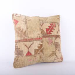 Handwoven Kilim Pillow Cover, Turkish Rug Cushion, 16x16 - thumbnail 2