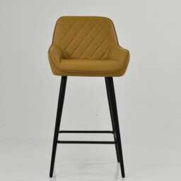 Light Tan Faux Leather Bar Stool With Backrest - Breakfast & Kitchen Stool, Industrial Vintage Black Base