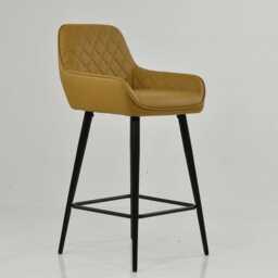 Light Tan Faux Leather Bar Stool With Backrest - Breakfast & Kitchen Stool, Industrial Vintage Black Base - thumbnail 2