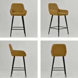 Light Tan Faux Leather Bar Stool With Backrest - Breakfast & Kitchen Stool, Industrial Vintage Black Base - thumbnail 4