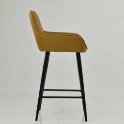 Light Tan Faux Leather Bar Stool With Backrest - Breakfast & Kitchen Stool, Industrial Vintage Black Base - thumbnail 3