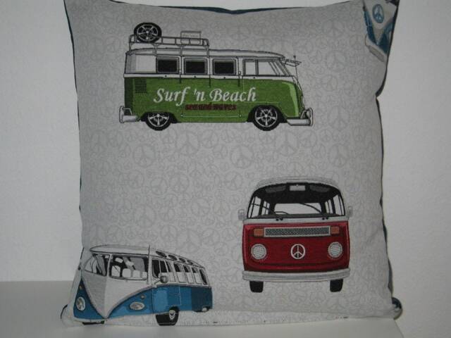 Decorative Cushion Cover Bus Sewn From Tapestry & Denim Fabric Peace Chilling Surfing Freedom Sea Camping Holiday Beach Water Noble - image 1