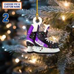 Custom Name Ice Hockey Skates Christmas Ornament, Tree Hanging Decor, Flat 2D Ornament Acrylic/ Wooden Gift For Lovers - thumbnail 2