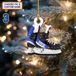 Custom Name Ice Hockey Skates Christmas Ornament, Tree Hanging Decor, Flat 2D Ornament Acrylic/ Wooden Gift For Lovers - thumbnail 3