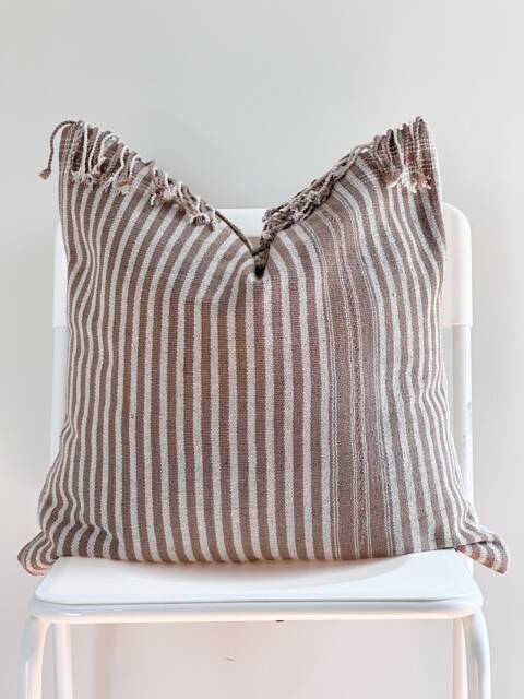 Handwoven Hmong Hemp Pillow Cover Brown & Tan Boho Farmhouse Decor - 20x20 - image 1