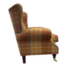 Balmoral Spice Tartan Wingback Fireside Chair Solid Wood Legs - thumbnail 3