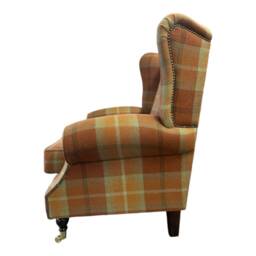 Balmoral Spice Tartan Wingback Fireside Chair Solid Wood Legs - thumbnail 2