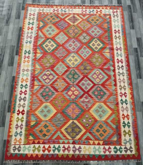 Handwoven Wool Kilim Rug, Multicolour Artisan Tribal Geometric Flatweave, Afghan, Turkish, Persian, Moroccan, Navajo Design, 297x210 cm - image 1