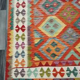 Handwoven Wool Kilim Rug, Multicolour Artisan Tribal Geometric Flatweave, Afghan, Turkish, Persian, Moroccan, Navajo Design, 297x210 cm - thumbnail 2