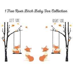 Woodland Nursery Wall Decal 6 Birch Trees Decor Baby Fox Swinging From Branch Forest Bedroom - thumbnail 3