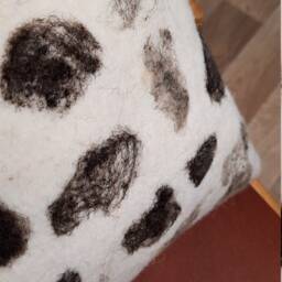 Black & White Needle Felted Wool Cushion With Grey Wool Fabric Reverse - thumbnail 4