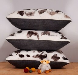 Black & White Needle Felted Wool Cushion With Grey Wool Fabric Reverse