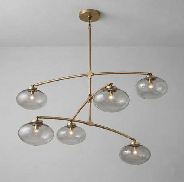 Mid-Century Modern Brass Sputnik Chandelier - 6-Light Mobile Pendant - image 1