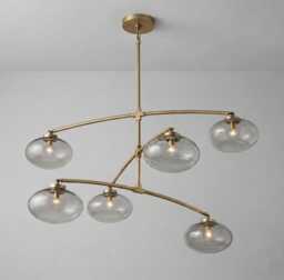 Mid-Century Modern Brass Sputnik Chandelier - 6-Light Mobile Pendant - thumbnail 1