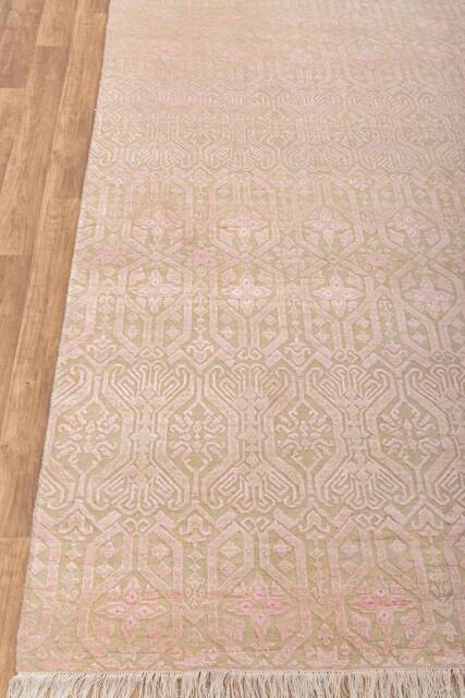 8x10 Rug Soft Pink Modern Repeat Design Handmade Wool Silk Rug, Area #6803 - 242x300 cms - image 1