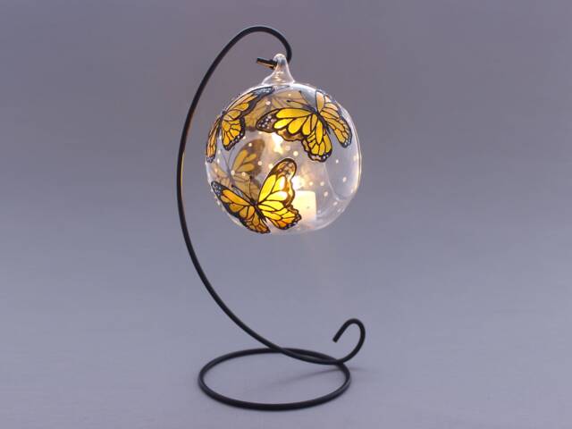 Monarch Butterfly Candle Holder, Hand Painted Glass Lentern Butterflys Bauble Unique Gift For Her - image 1